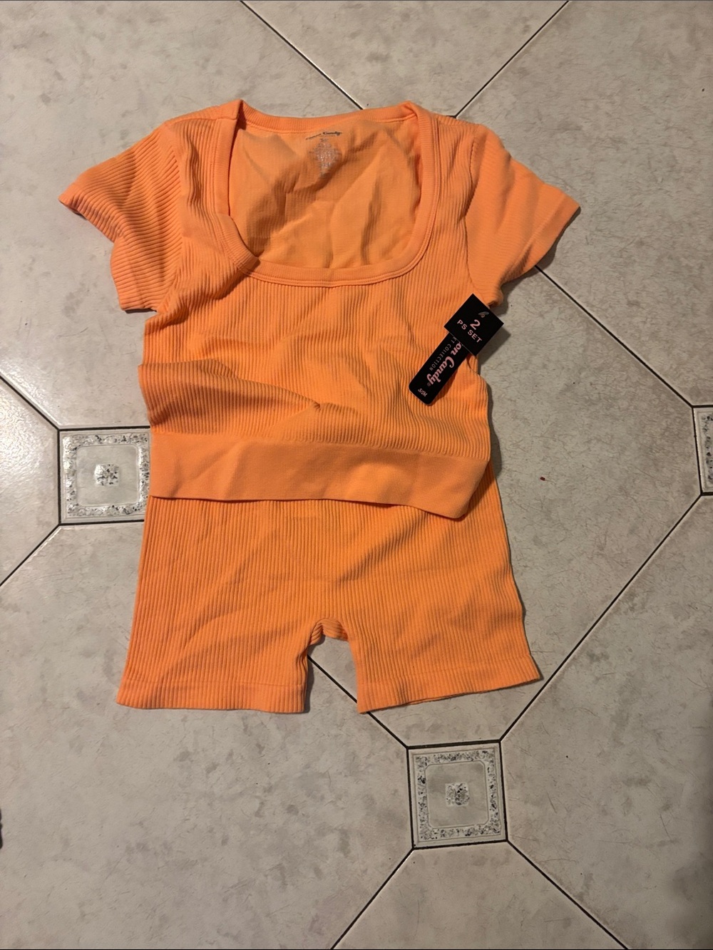 Cotton Candy Orange Ribbed Athletic Shorts Set